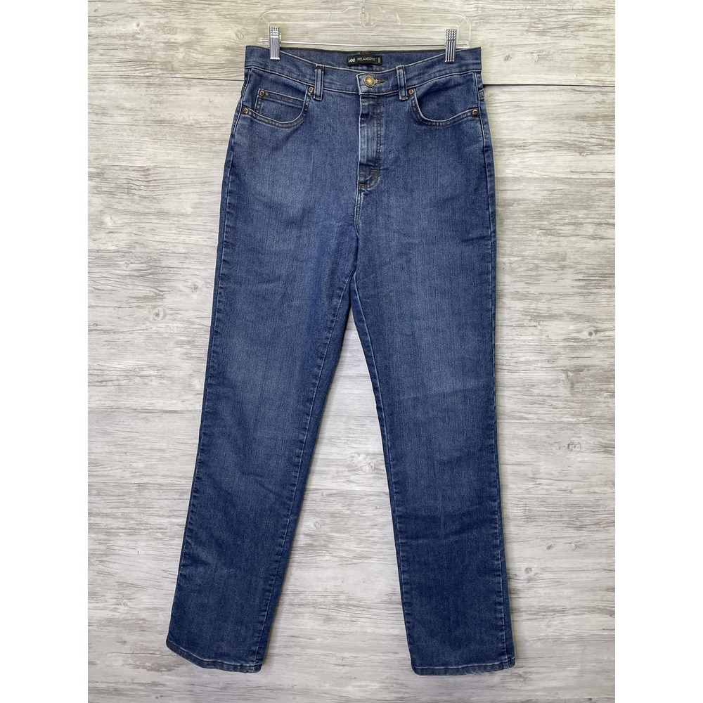 Lee‎ Jeans Womens 8 Tall Blue Straight Relaxed Fit 30x34 Dark Wash Stretch